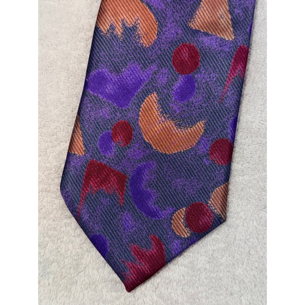 Cellini‎ Collection Mens Silk Tie Purple Orange Abstract Geometric Moon Made USA